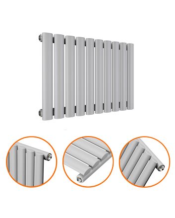 400 x 595mm Feather Grey Single Oval Tube Horizontal Radiator