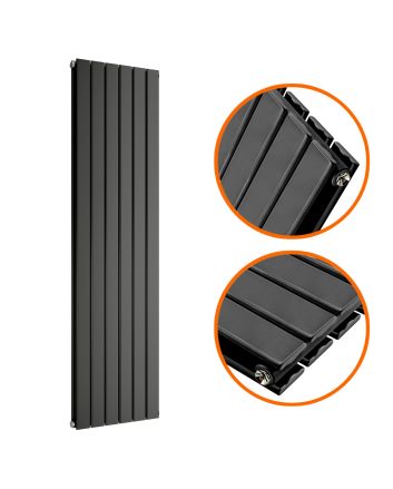 1600 x 420mm Black Double Flat Panel Vertical Radiator 