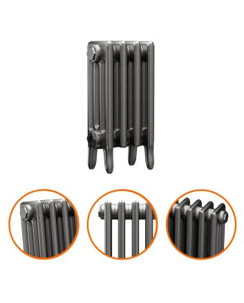 460 x 290mm Raw Metal Traditional 4 Column Cast Iron Radiator