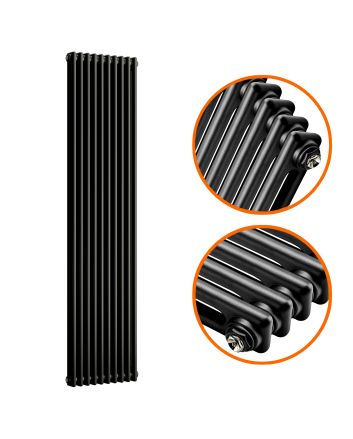 1500 x 470mm Black Vertical Traditional 2 Column Radiator