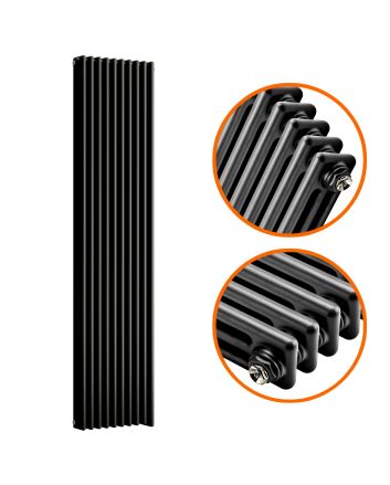 1500 x 470mm Black Vertical Traditional 3 Column Radiator