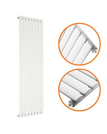 1600 x 472mm White Single Oval Tube Vertical Radiator 