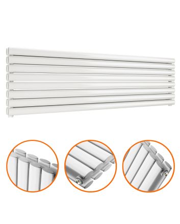 472mm x 1600mm White Double Oval Tube Horizontal / Landscape Radiator 