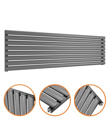 472mm x 1600mm Anthracite Single Oval Tube Horizontal / Landscape Radiator 