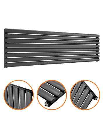 472mm x 1600mm Black Single Oval Tube Horizontal / Landscape Radiator 