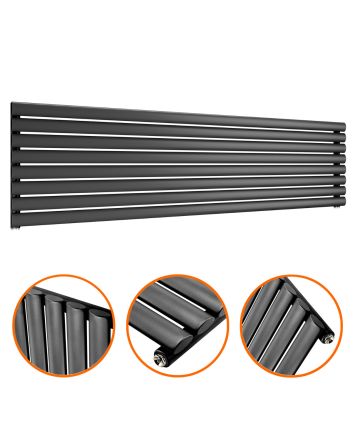 472mm x 1780mm Black Single Oval Tube Horizontal / Landscape Radiator 