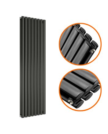 1780 x 472mm Black Double Oval Tube Vertical Radiator 