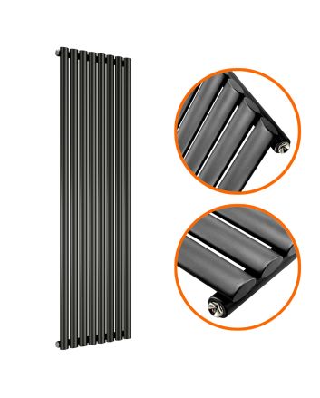 1600 x 472mm Black Single Oval Tube Vertical Radiator 