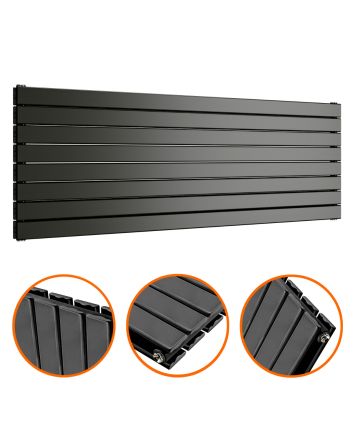 560mm x 1600mm Black Double Flat Panel Horizontal / Landscape Radiator