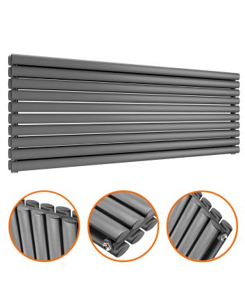 590mm x 1600mm Anthracite Double Oval Tube Horizontal / Landscape Radiator 