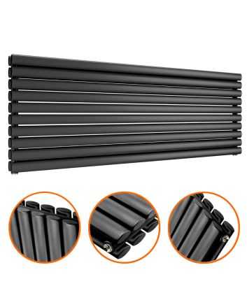 590mm x 1600mm Black Double Oval Tube Horizontal / Landscape Radiator 