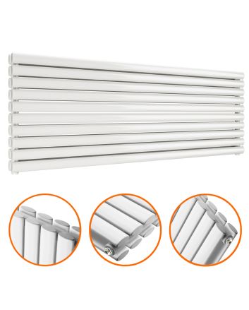 590mm x 1600mm White Double Oval Tube Horizontal / Landscape Radiator 