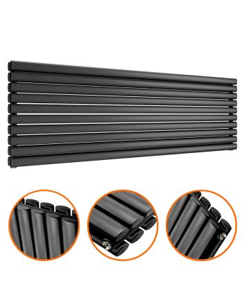 590mm x 1780mm Black Double Oval Tube Horizontal / Landscape Radiator 