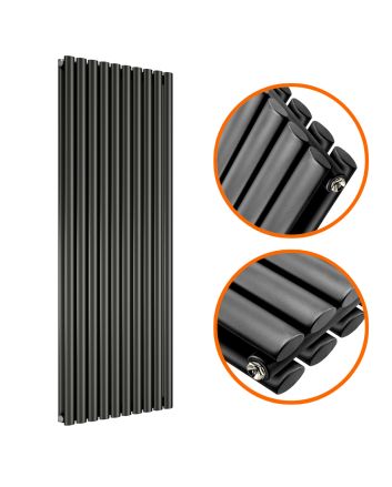 1600 x 590mm Black Double Oval Tube Vertical Radiator 