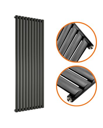 1780 x 590mm Black Single Oval Tube Vertical Radiator 