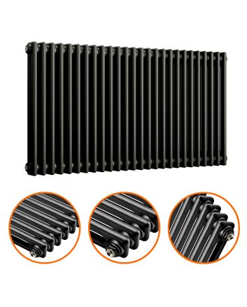 600 x 1193mm Black Horizontal Traditional 2 Column Radiator