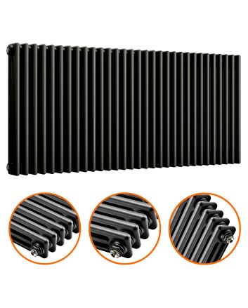 600 x 1508mm Black Horizontal Traditional 3 Column Radiator