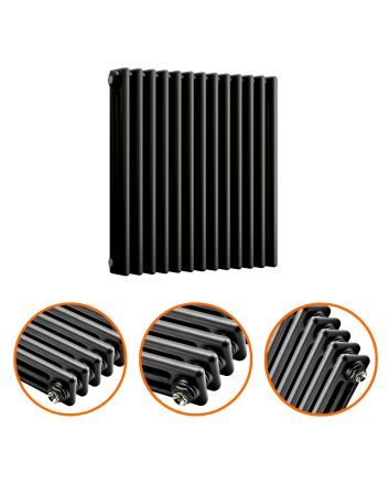 600 x 608mm Black Horizontal Traditional 3 Column Radiator