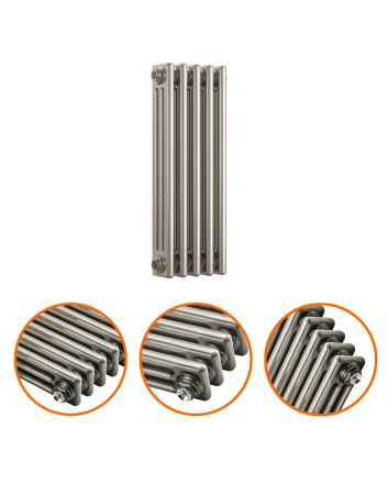 600 x 249mm Raw Metal Horizontal Traditional 3 Column Radiator