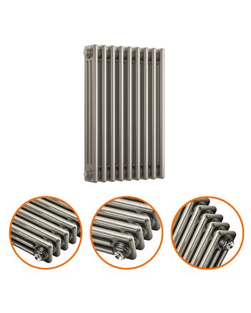 600 x 425mm Raw Metal Horizontal Traditional 3 Column Radiator