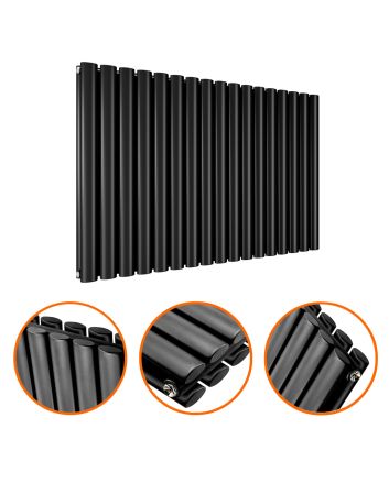 635 x 1000mm Black Double Oval Tube Horizontal Radiator 