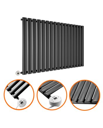 635 x 1000mm Electric Black Single Oval Panel Horizontal Radiator