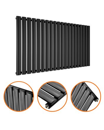 635 x 1180mm Black Single Oval Tube Horizontal Radiator 