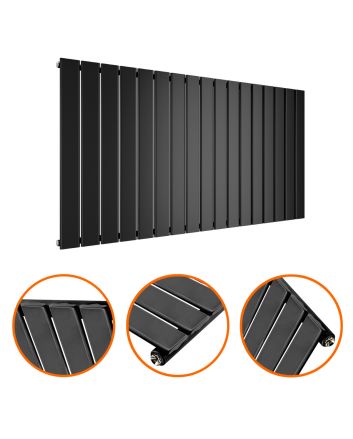 635 x 1190mm Black Single Flat Panel Horizontal Radiator 