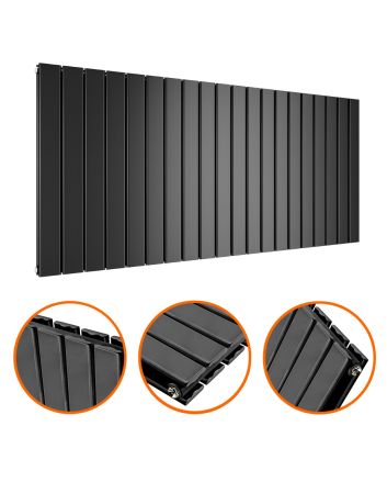 635 x 1400mm Black Double Flat Panel Horizontal Radiator 