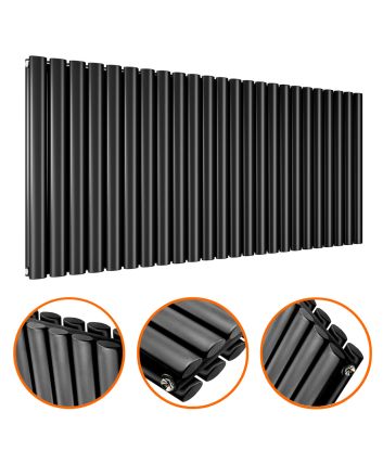 635 x 1411mm Black Double Oval Tube Horizontal Radiator 