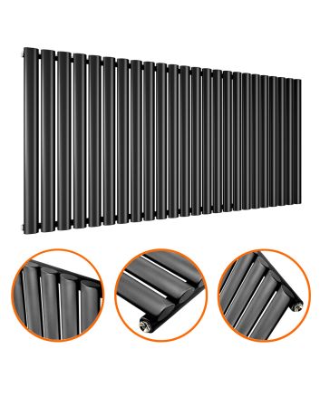 635 x 1411mm Black Single Oval Tube Horizontal Radiator 
