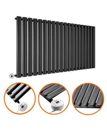 635 x 1180mm Electric Black Single Oval Panel Horizontal Radiator