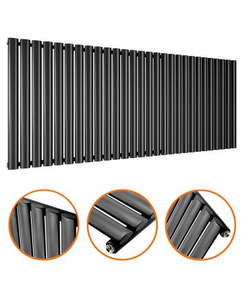 635 x 1652mm Black Single Oval Tube Horizontal Radiator 