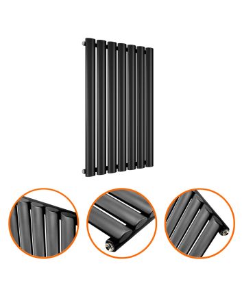 635 x 415mm Black Single Oval Tube Horizontal Radiator 