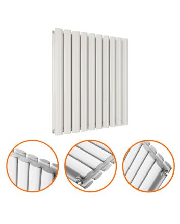 635 x 595mm White Double Oval Tube Horizontal Radiator 