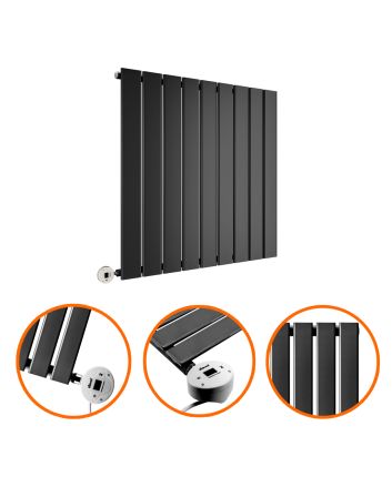 635 x 630mm Electric Black Single Flat Panel Horizontal Radiator
