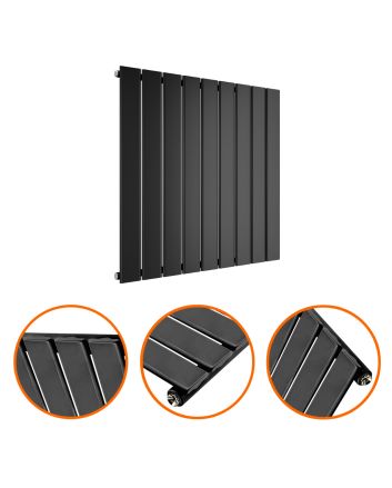 635 x 630mm Black Single Flat Panel Horizontal Radiator 