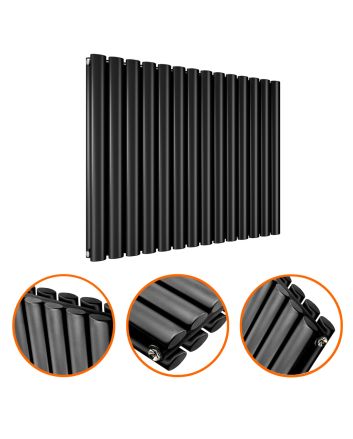 635 x 834mm Black Double Oval Tube Horizontal Radiator 
