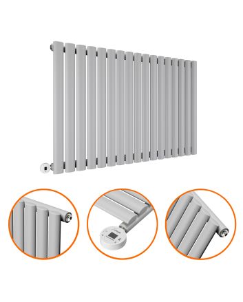 635 x 1000mm Electric Feather Grey Single Oval Panel Horizontal Radiator