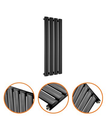 635 x 236mm Black Single Oval Tube Horizontal Radiator 