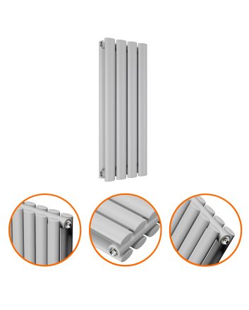 635 x 236mm Feather Grey Double Oval Tube Horizontal Radiator 