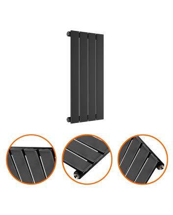 635 x 280mm Black Single Flat Panel Horizontal Radiator 