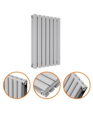 635 x 415mm Feather Grey Double Oval Tube Horizontal Radiator