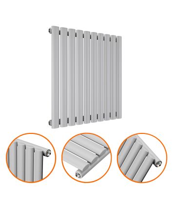 635 x 595mm Feather Grey Single Oval Tube Horizontal Radiator