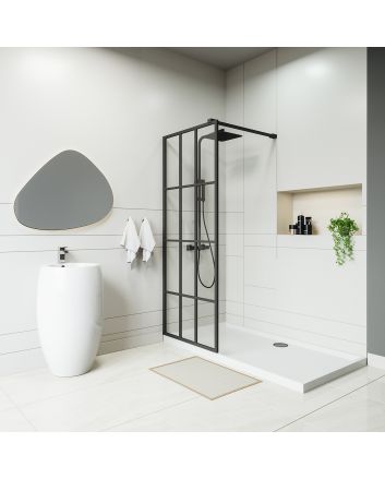 Black Grid Wetroom / Walk-In Shower Screen, 2000 (H) x 800mm (W)