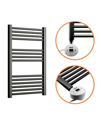 800 x 500mm Electric Black Heated Towel Rail