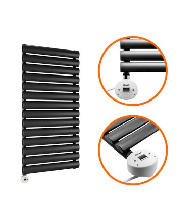 834 x 400mm Electric Black Single Oval Panel Vertical Radiator