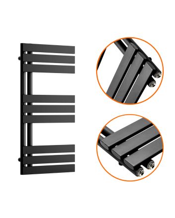 850 x 400mm Black Flat Panel Bathroom Towel Radiator