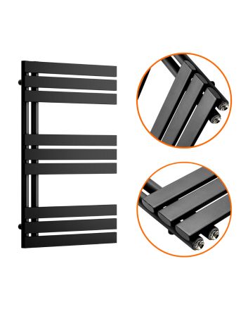 850 x 500mm Black Flat Panel Bathroom Towel Radiator