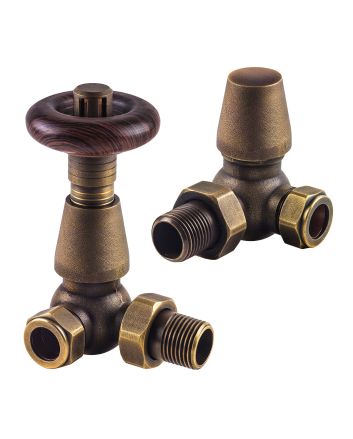 Traditional Antique Brass Thermostatic Radiator Valves, Corner Fitment
